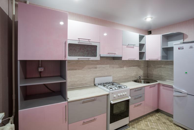 Кухня "Розовый - Сталь металлик" - 0